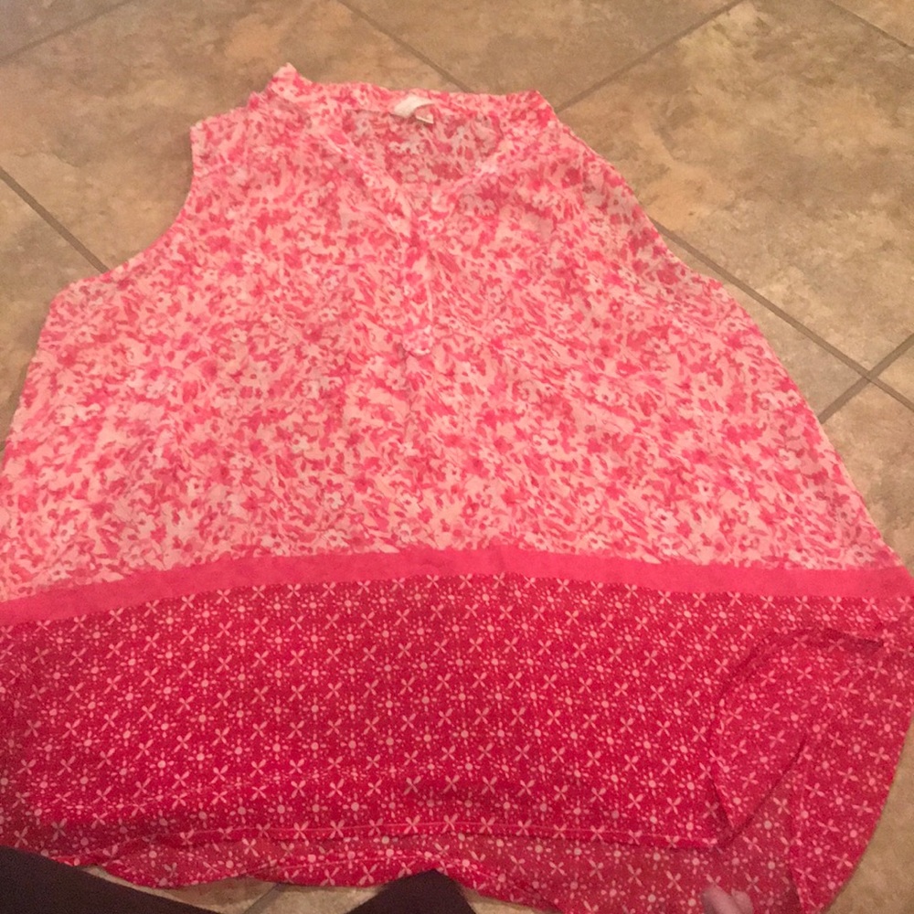 Sleeveless Half button pink floral 2X